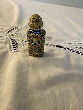 Czech Crystal Blue Glass Perfume Bottle With Golden Filigree Crown Stopper picture