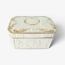 Vintage Lenox 24K Gold Porcelain Trinket Box Floral Relief Velvet Lined Jewelry picture