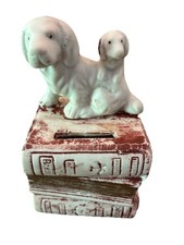Puppies On Books Bank Figurine. Chalkware Or Ceramic. picture