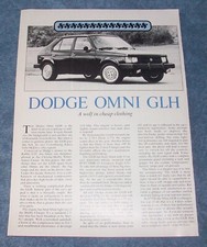 1984 Dodge Omni GLH Vintage Info Article 