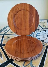 Set Of Six Vintage '60s Morsbak Danish MCM Teak Wood Charger Serving Plates 11