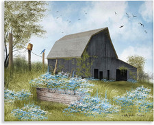 Blue Floral Country Garden Canvas Wall Art 30x24 in Stretched Ready to Hang picture