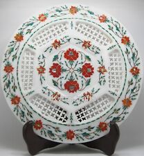 11 Inches Marble Placemat Floral Pattern Inlay Work Decorative Plate for Office picture