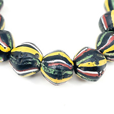 Black Yellow Green and Red Striped King Venetian Trade Beads 28 Inch picture