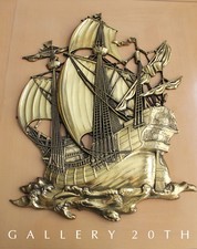 FAB MID CENTURY MODERN GOLD SHIP WALL ART VTG SCULPTURE 50'S 60'S PIRATE picture