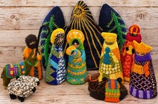 VTG Mary-Alice Needlepoint Crewel Nativity 12 Pc Set Handmade Christmas Decor picture
