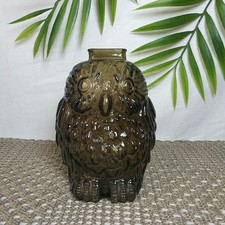 Vintage Wise Old Owl Amber Smoke Glass Coin Bank Figural 6.5