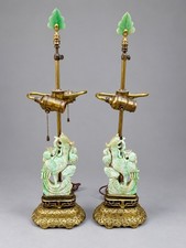 Pair of Chinese Carved Jade Bird Table Lamps 24” High  Up for sale a Beautiful picture