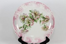 Antique German Handled Cake Plate Serving Dish PINK ROSES Germany 9 1/2