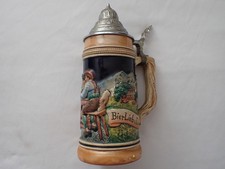 Vintage West German Relief Beer Stein Bier Lieb u. Lied Lidded Tavern Scene 9 in picture