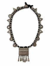 Antique Bedouin/Omani Silver and Thread Necklace with Hirz Pendant picture
