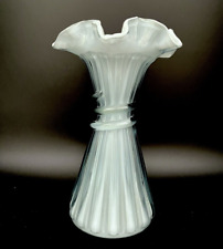 Fenton Glass Wheat Vase Ice Blue Grey White Cased Ruffle 7.5 in Tall Vintage picture