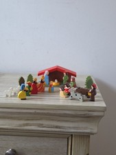 Vtg Miniature Carved Wood Nativity Set Hand Painted 24 Pieces 1950s Italy  picture