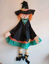 Vtg Halloween Kathy Hatch Decorative Hanging Flag Nylon Appliqué Witch 43