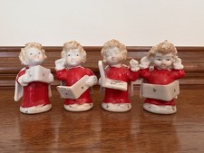 Vtg 1950's Christmas Spaghetti Hair Lot Of 4 Angel Figurines Made In Japan 3.25” picture