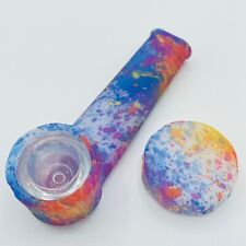 Silicone Smoking Pipe with Glass Bowl & Cap Lid | Glow-n-dark color splatter picture