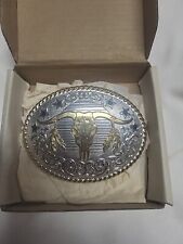 Crumrine Western Belt Buckle Skull Stars Oval Tuff. Silver &Gold picture