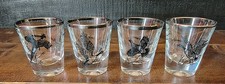 Vintage MCM Federal Glass Silver Rim Game Bird Low Ball Whiskey Glasses/Set of 4 picture