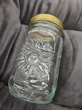 Sunflower design Quart Square Glass Mason Canning Jar ~ 750 ml ~ BEAUTIFUL picture