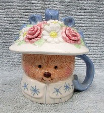 Hallmark 1990's Hand Painted Mrs Bear Flower Hat Covered Porcelain Mug FREE S/H picture