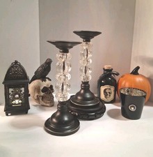 Vtg Pier 1 Black Metal Lucite Ball Pillar Candle Holders Set 2 Gothic Halloween  picture
