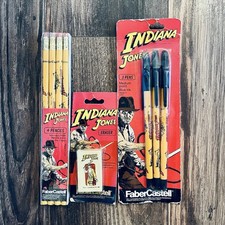 Vintage Indiana Jones NOS Pencil Pen Eraser Set 1984 Lucasfilm Faber Castell picture
