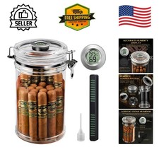 Portable Acrylic Cigar Humidor with Cedar Wood & Hygrometer, Fits 9 Inch Cigars picture