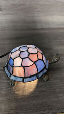 Stained Glass & Brass Blue and Green Turtle Accent Table Night Light Lamp picture