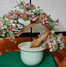 MAGNIFICENT VINTAGE CHINESE CARVED JADE HARD-STONE BONSAI PLANT (28