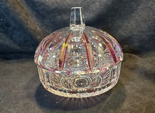 Vintage Bohemian Amethyst Flash Glass Crystal Candy Dish Scalloped Edge w/Lid picture