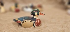 Hand-Painted Wooden Duck Figurine Mallard Style Vintage Collectible 4.5” Length picture