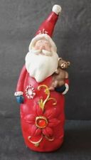 VINTAGE CHRISTMAS Santa Claus Figurine w/ Stuffed Teddy Bear & Poinsettia - 6