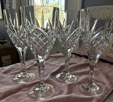 Set of 4 Godinger Dublin Clear Lead Crystal Wine Glasses Stemmed Etched no flaws picture