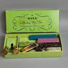 Vtg Mura Sealing Wax Set Rose & Letter 'E' Monogram Stamp Brass Seal England picture