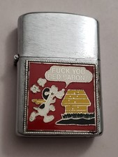 Vintage Snoopy F You Red Baron Enamel Lighter Reliance Japan Vietnam Era picture