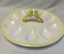 Vtg Ceramic 12 Egg Plate Yellow Chic Platter Serving Dish Easter Display Decor  picture