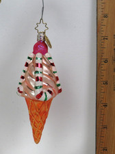 VTG Christopher Radko Little Gem Glass Ice Cream Cone Christmas Ornament 4” tall picture