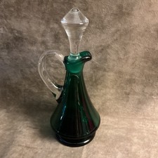 Vintage 1930s made in Czechoslovakia emerald green and crystal bottle Cruet Oil picture