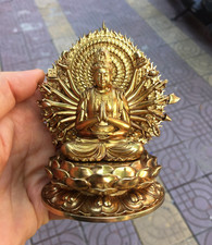 Old Gilt Gold Bronze Thousand‑Hand Guanyin Statue CF picture