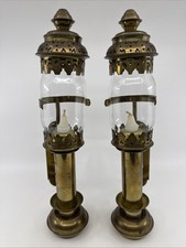 2 Vtg Brass Glass Train Carriage Wall Mount Candle Sconce Taiwan 12.5” picture