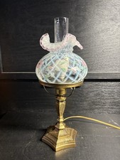 A Beautiful Vintage Fenton Hand Painted Rose Crest Trellis Student Lamp Working picture