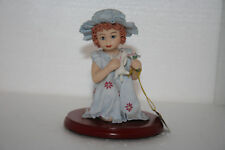 Vtg Geppedo Hand Paint Bisque Art Pottery Girl Bunny Rabbit & Flowers Figurine picture