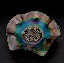 Northwood Stippled Daisy & Poppy Amethyst Carnival Bowl Electric Blue & Purple  picture