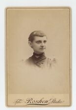 Antique Circa 1880s Cabinet Card Gaunt Looking Young Woman With Choker Roshon picture