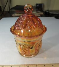 marked Imperial Glass Carnival marigold covered candy dish bowl diamond pattern picture