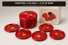 Vintage Japanese Coaster Set Red or Black Lacquerware Asian Japan Bar Ware picture