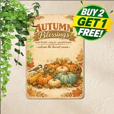 Harvest Blessing Pumpkin Kiss Sign Glamorous Autumn Farmhouse Tin Plaque 8x12 picture