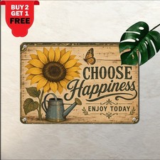Choose Happy Sunflower Butterfly Quote Metal Sign Vintage Home Decor Plaque picture