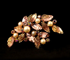 KRAMER Original Vintage Signed Pearl Rhinestone Parure Estate Brooch Pendant picture