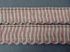 ANTIQUE FRENCH RAYON FRINGE 1” OLD UNUSED STORE STOCK DUSTY ROSE/WHITE GORGEOUS picture